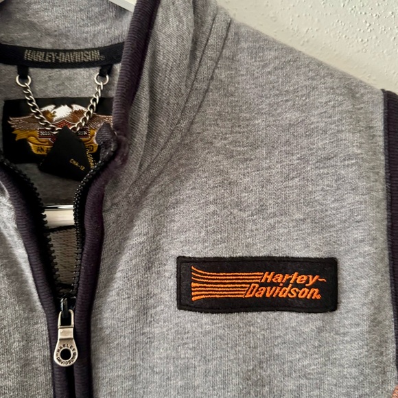 HARLEY DAVIDSON Grey Fleece Logo Zip Up Sleeveless Vest Women's Size Medium M - Picture 3 of 6